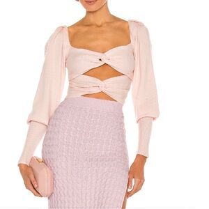 Revolve LPA Keyhole Twist Sweater Cropped Long Sleeve Ayla Blush Pink Size Large